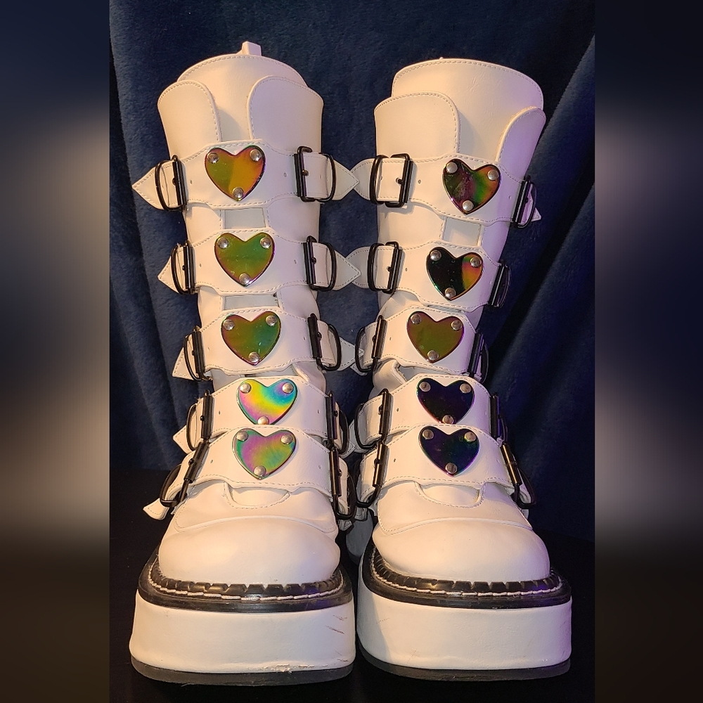 Demonia emily 330 white holographic hearts Pre-loved! A lot left in them! GUC